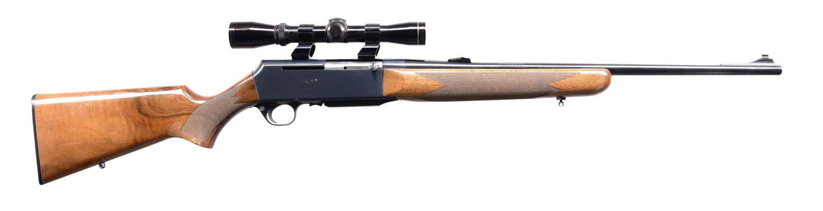 BROWNING GRADE 1 BAR HIGH POWER SEMI AUTO RIFLE.: Cal. 30-06. S# 137NM44903 (1990). Bbl. 22" with blade front sight and Williams rear sight base. Leupold VARI-X II 2-7x scope with duplex reticle on Kwik-Site bases. Checkered walnut stock set. CONDITI