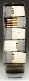 CAN OF US M2 30 CALIBER AP AMMO ON EN-BLOC CLIPS.