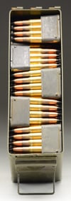 CAN OF US M2 30 CALIBER AP AMMO ON EN-BLOC CLIPS.