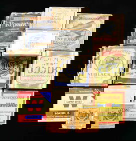 LOT OF PRIMARILY VINTAGE SHOTGUN AMMUNITION BOXES.