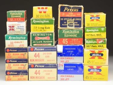 WIDE VARIETY OF MOSTLY VINTAGE HANDGUN AMMUNITION.