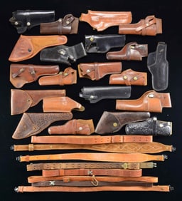GROUPING OF LEATHER HOLSTERS, SLINGS, &