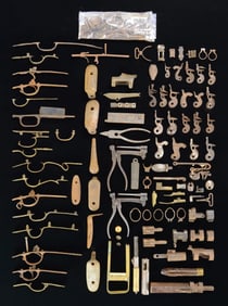 LARGE LOT OF EARLY GUN PARTS & A FEW GUN TOOLS.