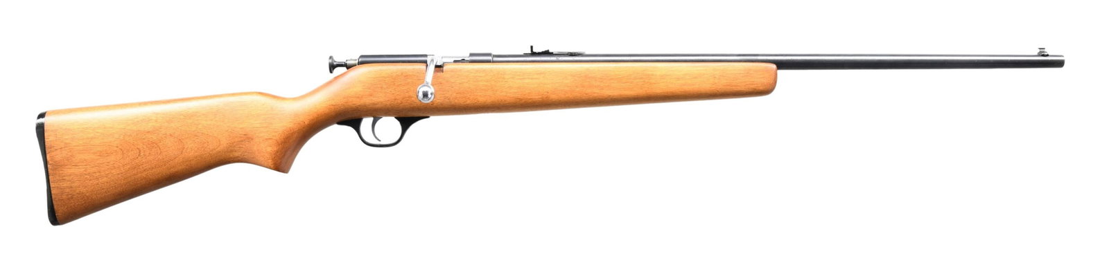 JC HIGGINS 103.18 BOLT ACTION RIFLE.: Cal. 22 S, L, and LR. NSN. Bbl. 24". Gold bead front sight. Sporting style rear sight. Single-shot bolt-action rimfire rifle. Blued finish. Hardwood stock. CONDITION: toe of stock shows some notable c