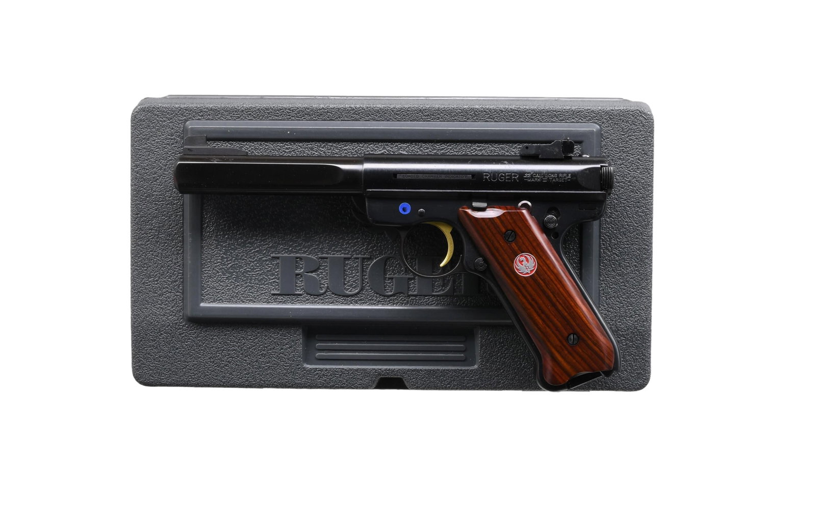 RUGER MARK III COMPETITION TARGET MODEL 10122 SEMI: AUTO PISTOL WITH FACTORY BOX. Cal. 22 LR. S# 270-67931 (2009). Model: 10122 / Catalog No. MKIII512GCL. Alloy frame with blued finish. 5.5" Slabside barrel. Standard replacement fixed front sight & adj