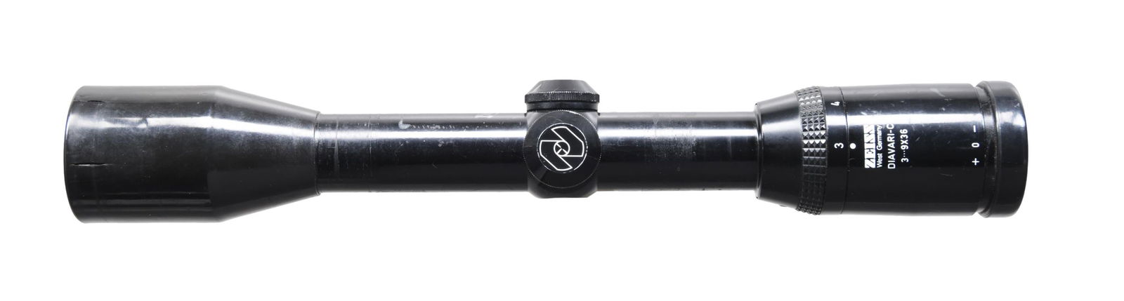 ZEISS DIAVARI-C 3-9X36 SCOPE.: West German-made Diavari-C 3-9x36 scope. Scope has a duplex crosshair reticle and very good optics. Blued and black enamel finishes. Factory lens covers are present. CONDITION: scope tube shows a few