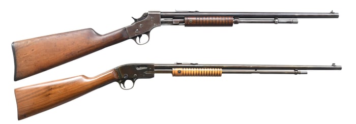 LOT OF TWO STEVENS PUMP ACTION RF RIFLES.