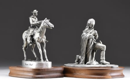 TWO PEWTER STATUES FROM THE DESK OF LIEUTENANT