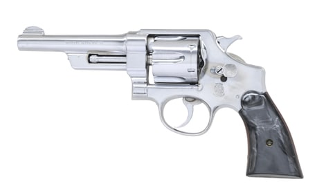 S&W CHROMED PRE-WAR 38/44 HEAVY DUTY REVOLVER.