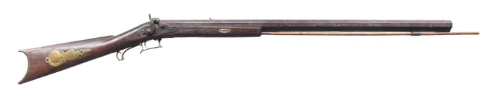 UNMARKED HALF STOCK PERCUSSION SPORTING RIFLE.