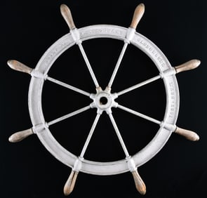 EARLY HEAVY SHIP'S WHEEL BY STODDART OF