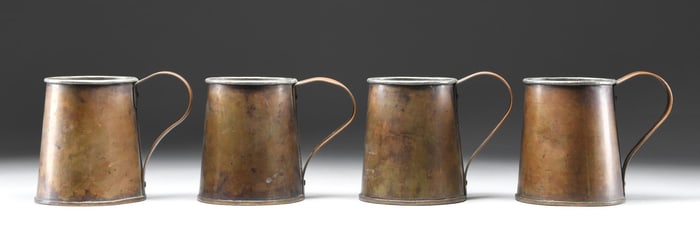 4 BRASS MUGS FROM THE LATTER HALF OF THE 19th
