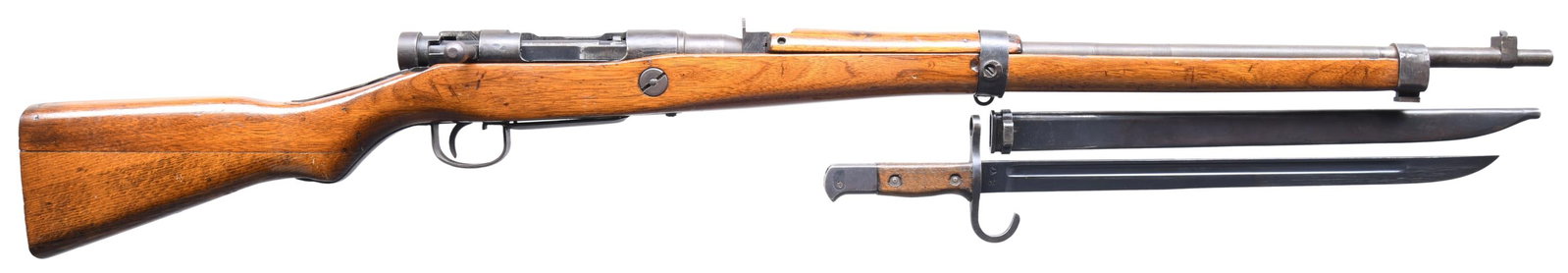 LATE WAR NAGOYA TYPE 99 ARISAKA BOLT ACTION RIFLE.: Cal. 7.7 Jap. S# 73997. Bbl. 25 1/2". Blade front sight without protective ears. Fixed aperture rear sight. "Last Ditch" Type 99 rifle. Matching numbers on receiver, bolt, safety, firing pin & extract