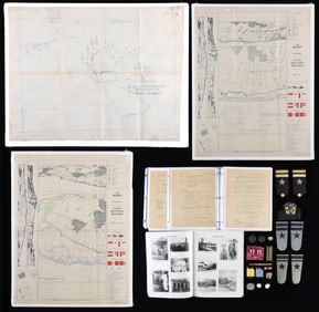 WWII US NAVY INSIGNIA, DOCUMENTS, INVASION MAPS,