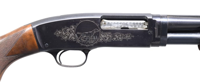 WINCHESTER MODEL 42 CUSTOM ENGRAVED PUMP SHOTGUN.