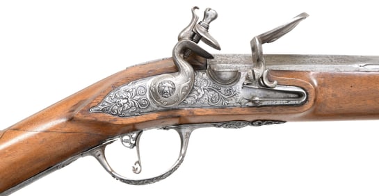 SUPERBLY RELIEF ENGRAVED FLINTLOCK LONG FOWLER BY