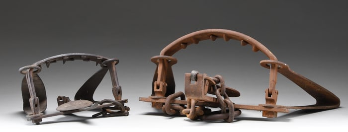 2 EARLY IRON BEAR TRAPS.