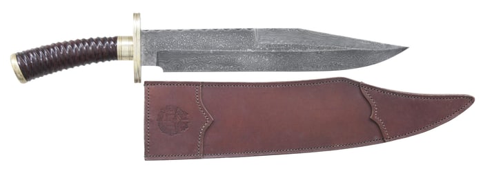 LEWIS DRAKE CUSTOM DAMASCUS BOWIE KNIFE.