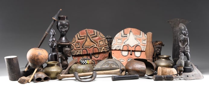 A LARGE GROUP OF AFRICAN DECORATIVE ART.