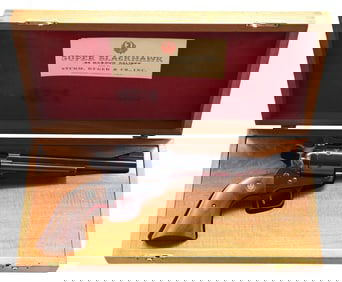 RUGER MAHOGANY CASED OM SUPER BLACKHAWK REVOLVER.