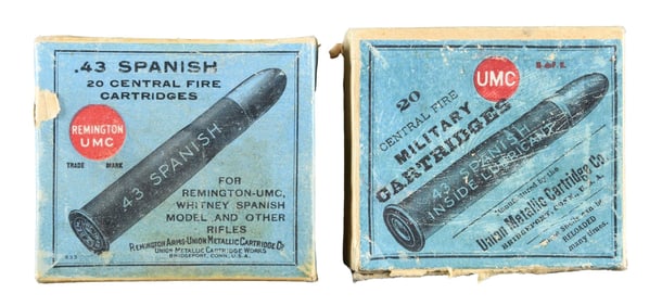 2 BOXES OF UNION METALLIC CARTRIDGE CO. 43 SPANISH