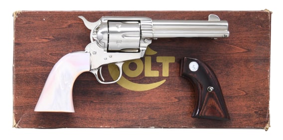 FULL NICKEL COLT 2ND GEN SAA REVOLVER WITH FANCY