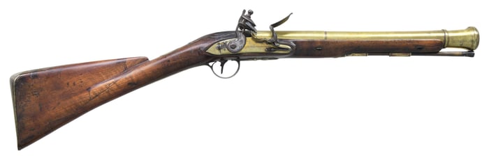 MORTIMER BRASS BARREL FLINTLOCK COACH GUN, CIRCA
