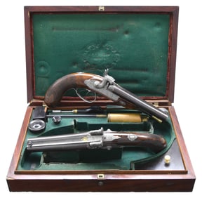 VERY FINE CASED PAIR OF DOUBLE BARREL PERCUSSION