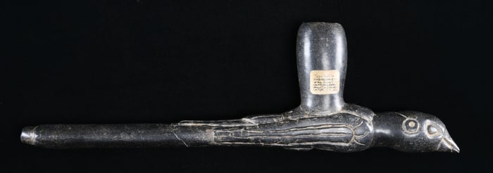 ARCHAIC CARVED STONE "BIRD EFFIGY PIPE".
