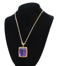 STUNNING 14K GOLD, AMETHYST, SAPPHIRE & DIAMOND