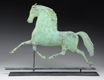 BLACKHAWK COPPER WEATHERVANE ON STAND.