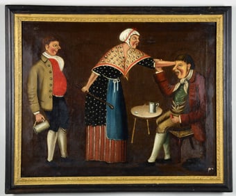 OIL ON CANVAS "ROGER THE HEN PEEKED CLUB".