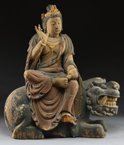 LARGE CHINESE CARVED WOOD STATUE.