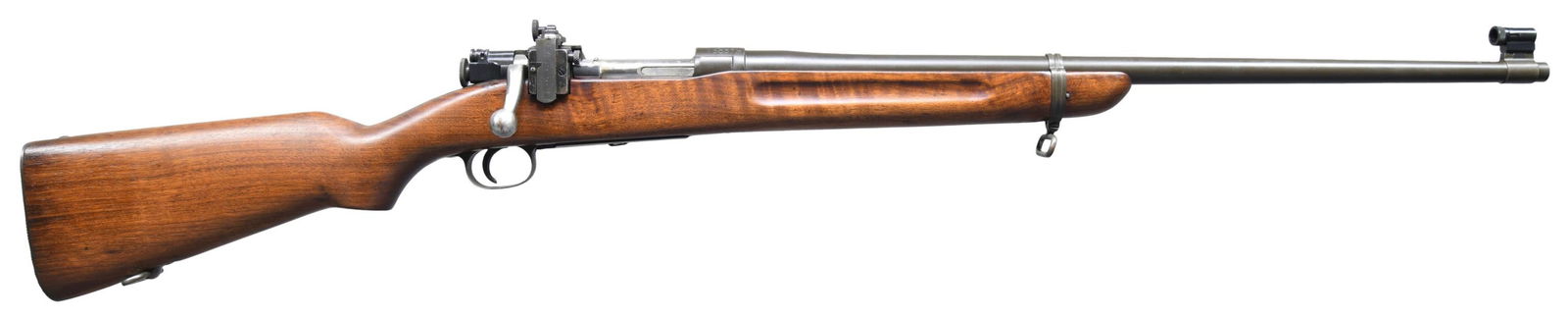 US SPRINGFIELD MODEL 1922 M2 BOLT ACTION TRAINING: RIFLE. Cal. 22 LR. S# 16337B. Bbl. 24 1/2". Marked behind front sight "SA / flaming bomb / 6-37". Lyman 48 aperture w/ small knobs graduated to 125 points. Numbers match on sight, slide & base. Sight