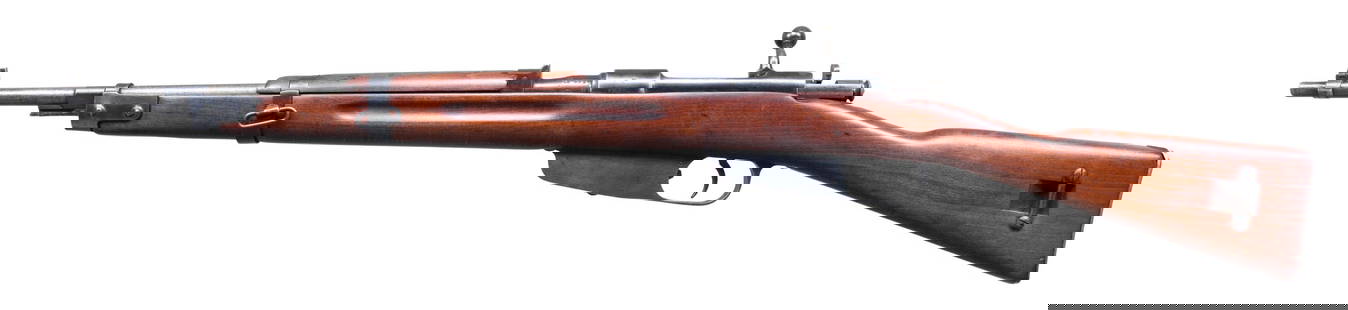 WW2 ITALIAN M38 CARCANO BOLT ACTION CARBINE.: Cal. 6.5 Carcano. S# CA6934. Bbl. 21". Tall blade front sight. Fixed u-notch rear sight. Bbl. has "MADE IN ITALY" pre-68 import stamp & "FAT 41" Terni marking denoting 1941 mfr. Blued finish. Beech st