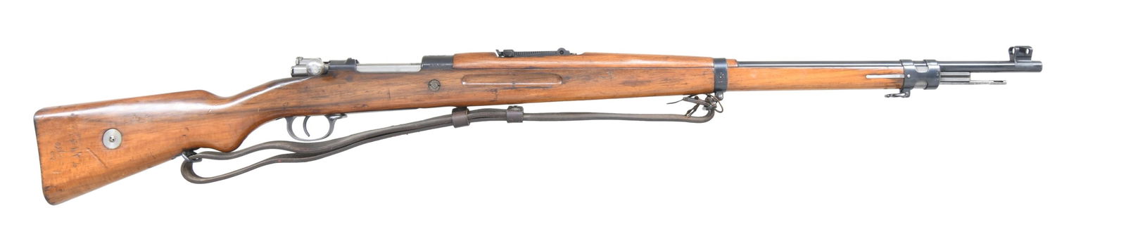 PERSIAN 98/29 MAUSER BOLT ACTION RIFLE.: Cal. 8mm Mauser. S# T08612. Bbl. 29" with Samco import marking. Blade front sight with protective ears. Tangent rear sight with Farsi graduations. High-quality Brno-made Persian Mauser rifle. Matching