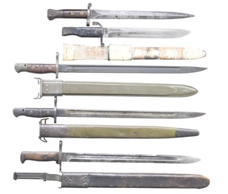 GROUPING OF FIVE U.S. AND BRITISH BAYONETS.