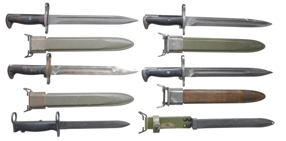 GROUPING OF FOUR US WWII ERA BAYONETS AND ONE