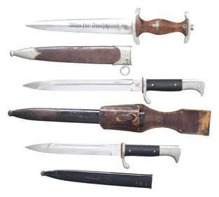 WWII GERMAN SA DAGGER AN 2 DRESS BAYONETS.
