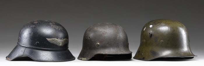 3 GERMAN HELMETS.