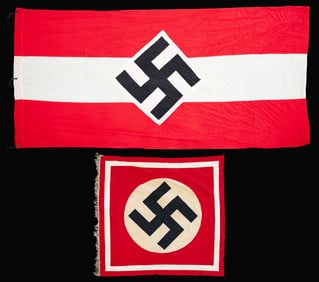 2 LARGE WWII GERMAN FLAGS/BANNERS.