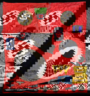 WWII GERMAN ARM BANDS, FLAGS, CLOTH INSIGNIA, AND: MORE. This large and varied lot of mostly WWII German cloth includes 1 Luftschutz arm band. / 2 printed party arm bands. / 2 HJ arm bands. / 3 "Deutscher Volksstrum Wehrmacht" arm bands. / 1 Kyffh?use