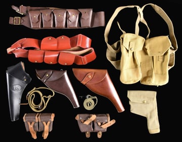 MILITARY WEB & LEATHER GEAR WITH RELATED ITEMS.
