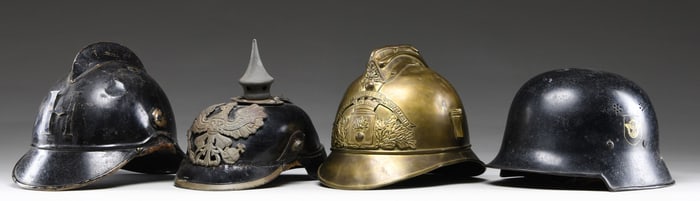 GERMAN AND FRENCH HELMETS.