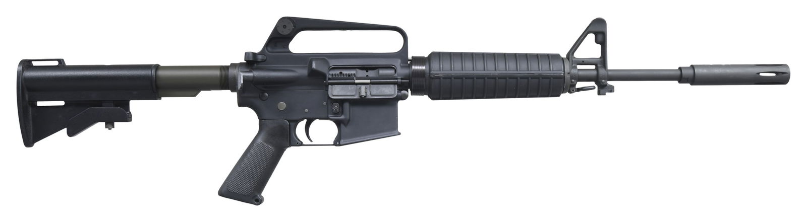 EAGLE ARMS (COAL VALLEY) EA-15 SEMI-AUTO CARBINE.: Cal. 5.56MM NATO. S# 2448. Bbl. 16" having 1 in 9" twist rate, "B MP" marking and long flash hider mimicking short barrel with long flash hider. Mfg. pre-1995 with front sight having integral bayonet