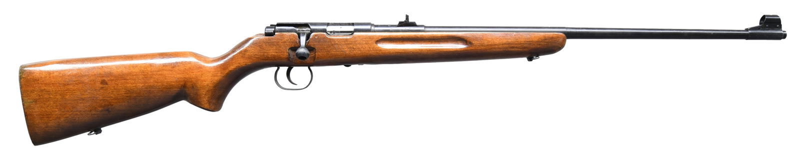 ROMANIAN IMC 1969 BOLT ACTION TRAINING RIFLE.: Cal. 22 LR. S# G6975. Bbl. 23" with Century import marking. Hooded post front sight. Flip up rear sight. Matching numbers on bolt, receiver & bbl. Bolt number appears ground off & renumbered. 1984 dat