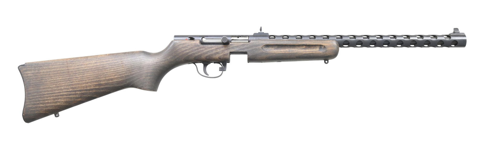 BINGHAM LTD. / F.LLI PIETTA PPS/50 SEMI AUTO RIFLE: Cal. 22 LR. S# SA2520. Mfg. by F.lli Pietta of Italy having "AI" 1982 proofs; styled after the Soviet PPSh SMG. Bbl. 16 1/8". Extended receiver acts barrel shroud w/ blade front sight, flip up rear si