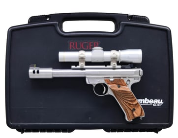 RUGER MKII TARGET STAINLESS SEMI AUTO PISTOL.