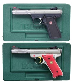 2 RUGER MARK III HUNTER SEMI AUTO PISTOLS WITH