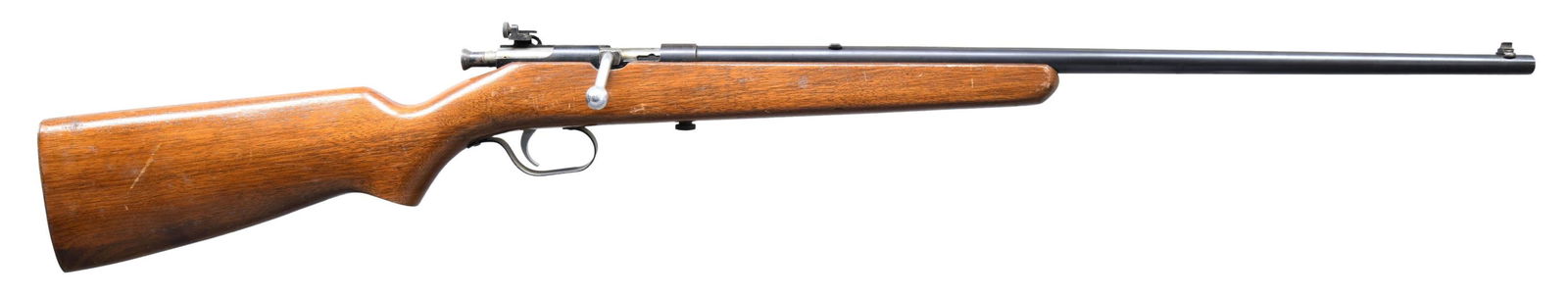 RANGER MODEL 36A BOLT ACTION RIMFIRE RIFLE.: Cal. 22 S, L, LR. NSN. Brand name version of Marlin Model 80 rifle sold by Sears before WWII. Bbl. 24". Bead front sight & aperture receiver sight. Manually cocked bolt. Walnut stock. CONDITION: Good